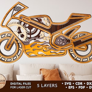 Motorcycle SVG MOTO Laser Cut File Wall Art Wood and laser cut metal art, laser cut bike cnc motorcycle, dxf motorcycle Laser Cutano | #327