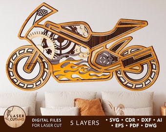 Motorcycle SVG MOTO Laser Cut File Wall Art Wood and laser cut metal art, laser cut bike cnc motorcycle, dxf motorcycle Laser Cutano | #327