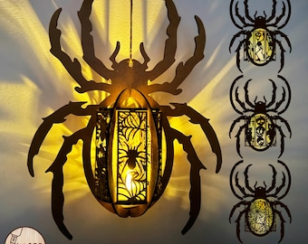 Lanterne HALLOWEEN Fichiers découpés au laser Svg Dxf Glowforge Halloween Decor Araignée Bougeoir Xtool Glowforge Lightburn Files Decor | #688