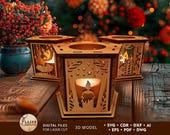 Weihnachtsteelichter Laserdateien, Weihnachtsdekor-Svg Laterne Laser Cut, Neujahrs-Lichthalter Glowforge, Laserschneiden Weihnachten Dxf | #619