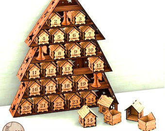 Laser Cut File ADVENT CALENDAR Christmas Svg Laser Cutting for Mdf Wood, Dxf Cnc Xtool Lightburn Templates Xmas Christmas Decoration | #703