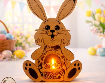 Easter Bunny Lamp SVG Laser Cut File, Rabbit LED Night Light Template | #715