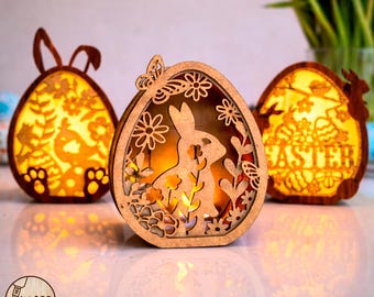 Easter Egg Lantern SVG Laser Cut File, Wooden Egg Light Template Set, Glowforge Spring Decor | #712