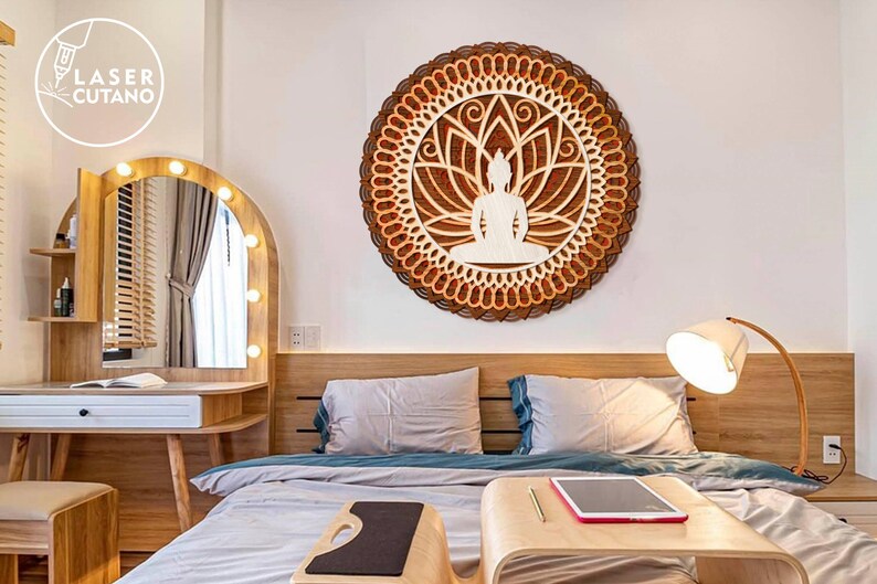 BUDDHA Mandala Laser Cut Files Layered Svg Templates and Wall Laser Cut, Glowforge Files Svg & Cnc Files for Wood Router, layered svg