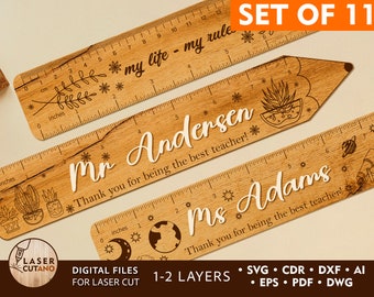 Laser Cut Files RULERS Set Laser Template School Laser Cut File and Laser Glowforge, Ruler SVG & Customizable Svg, Custom Laser Cut | #347