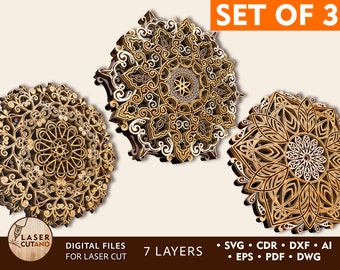 Laser MANDALA Svg Set Laser Cut File Multi Layer Template for Cutting and Laser Engraving on Wood, Wood Wall Art and Laser Cut Arts | #343