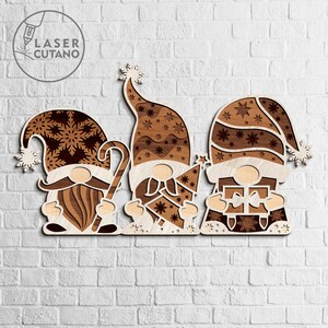 CHRISTMAS GNOMES Laser Cut Files Ornaments Dxf Files and Christmas Laser Design, Gnome Files for Xtool, laser cuttable files