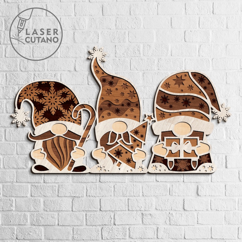 CHRISTMAS GNOMES Laser Cut Files Ornaments Dxf Files and Christmas Laser Design, Gnome Files for Xtool, laser cuttable files