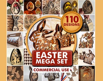 Easter Bunny and Egg SVG Laser Cut Files Bundle, 110 Layered Designs | #664