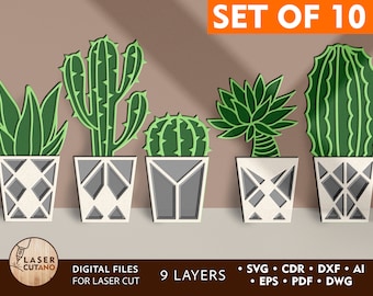 SUCCULENT Laser Cut Files Svg succulent cuttings and files for Glowforge, spring plants laser cut & Laser cut flower, Home decor svg | #296