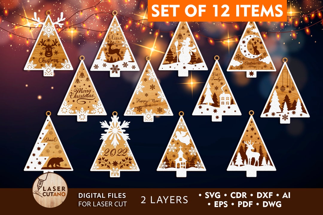 CHRISTMAS TREES Bundle Svg Laser Cut Files and Christmas Decorations ...