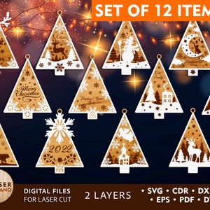CHRISTMAS TREES Bundle Svg Laser Cut Files and christmas decorations svg, christmas decor svg or New Year Glowforge files DXF Vector | #252