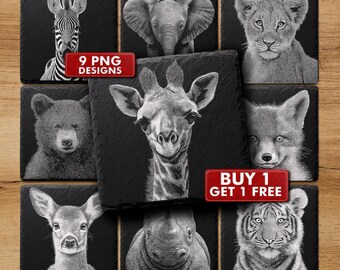 Animals Slate Coasters Engraving Files: Table Decoration Glowforge & XTool Designs | #2055