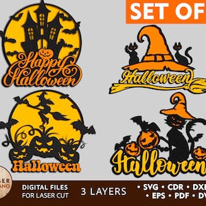 Pakiet HALLOWEEN Svg Pliki do cięcia laserowego Svg Glowforge i plik SVG dla Cricut, pliki SVG do dekoracji Halloween Cnc i wieszak na drzwi Halloween SVG | #345