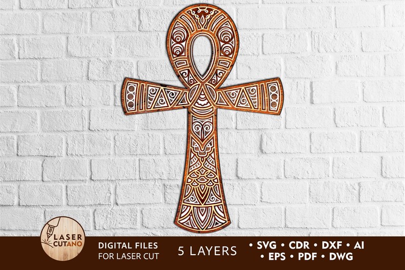 ANKH Svg Spiritual Egypt Laser Cut File and Vector cutting plan, Cnc files for wood and Multi-layer wall decor, Dxf, Ai, Cdr, Dwg | #176 image 1