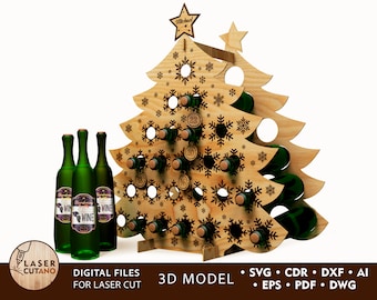 Wein Weihnachten Adventskalender Laser geschnitten Datei Weinflaschenhalter DXF und laser geschnitten Holz, Geschenk für Männer laser cut & glowforge Weihnachten | #374