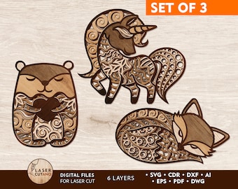 Svg Layered Animals Laser Cut Files and Kids Laser Cut Files, Cute Animal Svg and 3D Laser Cut Files, 3d Svg Animal Laser Cut Kid Toy | #559
