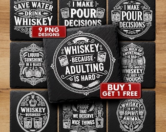 Whiskey Slate Coasters Engraving Files: Gift for Dad Glowforge & XTool Designs | #2037