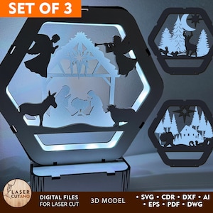 Light Box Laser Cut Files Christmas, Laser Cut Templates, New Year Laser Cutting Lamp, Laser Svg Glowforge, Laser Burn Svg, Dxf Files | #651