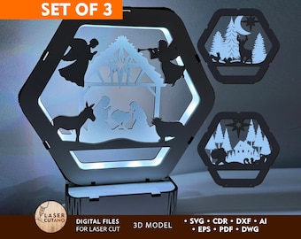 Light Box Laser Cut Files Christmas, Laser Cut Templates, New Year Laser Cutting Lamp, Laser Svg Glowforge, Laser Burn Svg, Dxf Files | #651