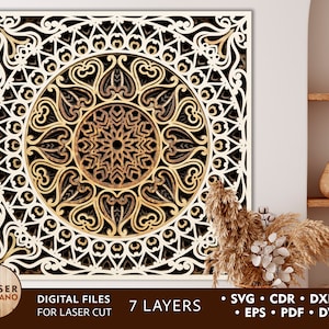 Meerlagig lasergesneden bestand MANDALA Glowforge en gelaagd snijbestand, mandala muurkunst SVG en meerlaagse muurkunst lasergesneden | #399