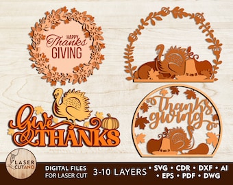 THANKSGIVING Svg Designs Bundle Thanksgiving Laser Cut Files and thanksgiving decor, laser engraved wood cut to size thanks giving | #230
