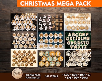 147 CHRISTMAS ORNAMENTS Laser Cut Files Svg Set and glowforge christmas ornaments, dxf christmas decorations svg & new year laser cut | #387