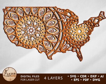USA MAP Laser Cut File for glowforge svg and cricut file, laser file download map cnc United States svg and laser engraving dxf, cdr | #172