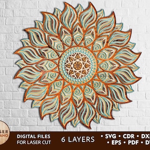 3D Laser Cut Files THE SUN glowforge pattern for dxf model svg cut file and new plans template cnc router mandala svg, cdr, ai vector | #146