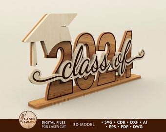 Laser Cut File Graduation Svg School Glowforge and School Laser File, Class of 2024 Svg Laser File and University & College Laser Svg | #565