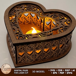 Coeur découpé au laser pour la Saint-Valentin découpé au laser, Fichiers découpés au laser Svg en forme de coeur Lightburn, Design laser, Fichier Xtool Glowforge | #653
