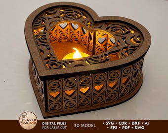 Laser Cut Valentine Gift Svg Laser Cut Heart, Lightburn Heart Shaped Box Svg Laser Cut Files, Laser Design, Glowforge File Xtool File | #653