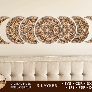 File tagliati al laser per Xtool e mandala a strati, file incisi al laser in formato Svg, arte da parete in legno multistrato 3D, taglio laser, #461