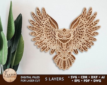 OWL Laser Cut File Multilayer 3d Owl Svg and Laser Cut Panels, 3d Laser Files and 3d Laser Svg, Multilayer Laser File & Owl Svg Laser | #467