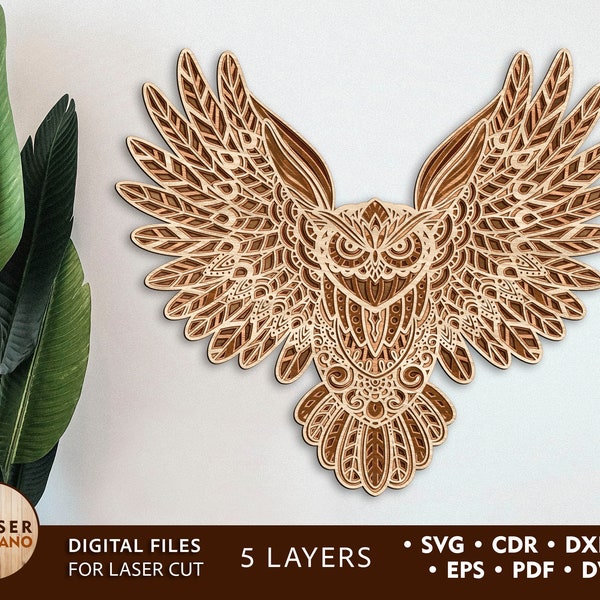 OWL Laser Cut File Multilayer 3d Owl Svg et Laser Cut Panels, 3d Laser Files et 3d Laser Svg, Multilayer Laser File & Owl Svg Laser | #467
