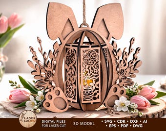 Easter Rabbit Lamp SVG Laser Cut File, Bunny Night Light Template | #667