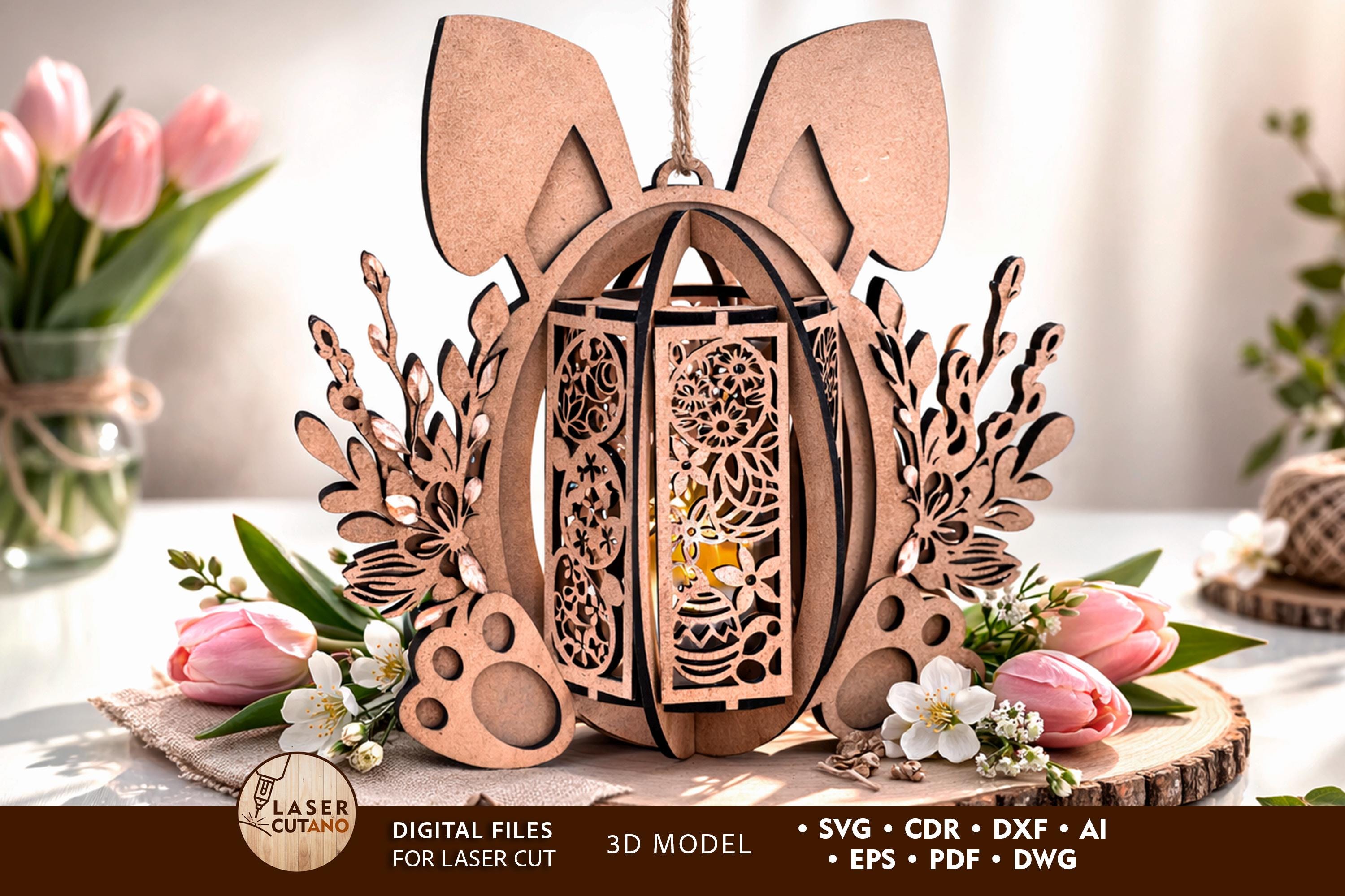 Easter Rabbit Lamp SVG Laser Cut File, Bunny Night Light Template ...