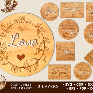 Laser Cut Sign SVG BUNDLE Laser Cut File Wood, Glowforge SVG pattern, Glowforge files for wall art decor, sign svg for laser cutting | #199