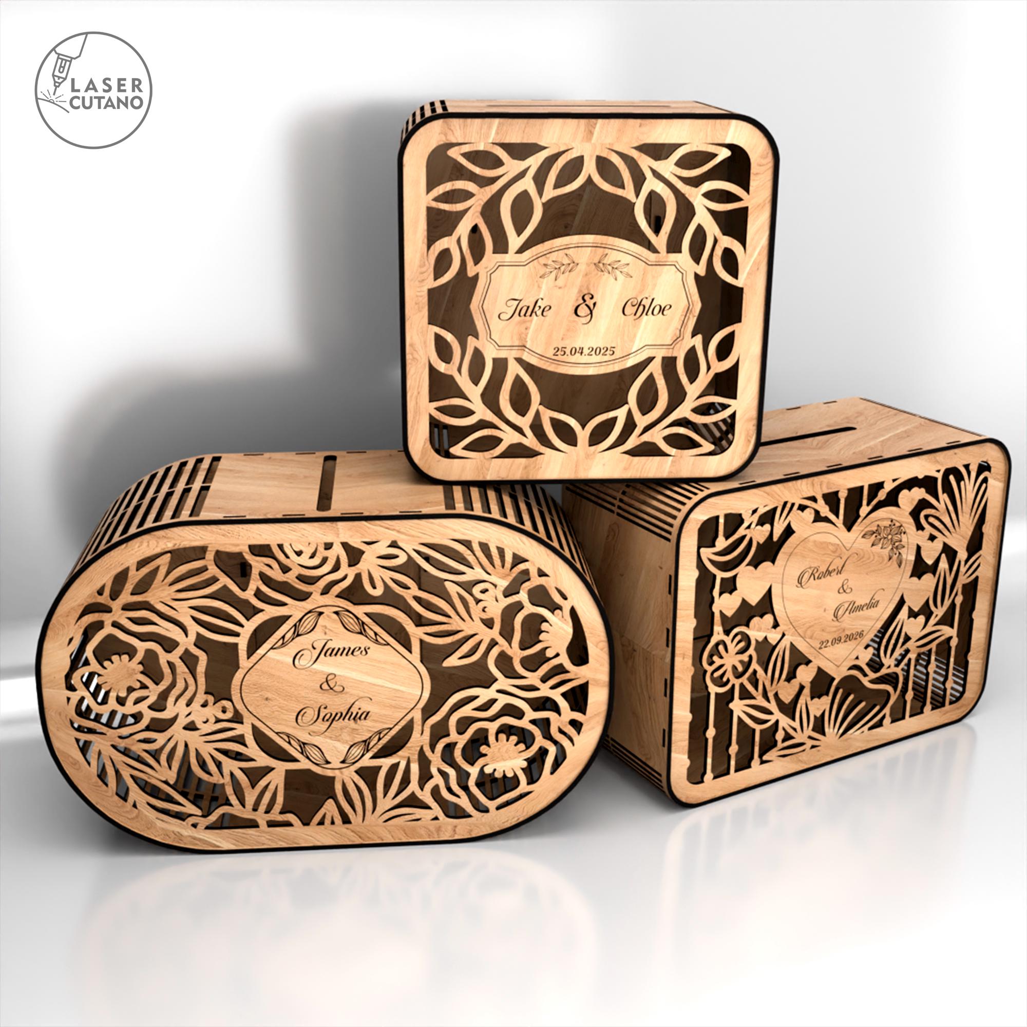 Set Wedding Boxes Laser Cut File SVG and DXF Wedding Gift Box Template ...