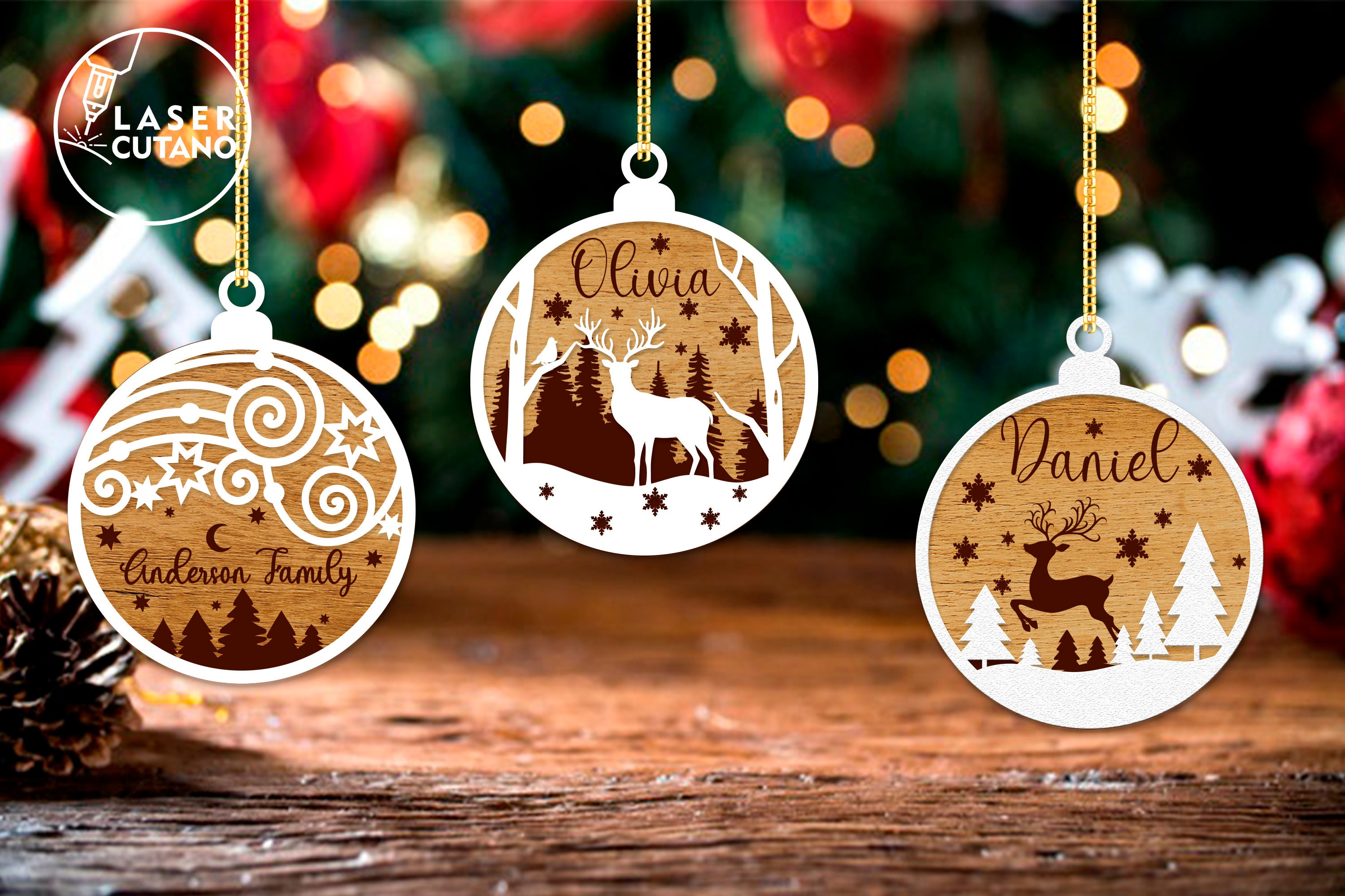 INSTANT DOWNLOAD Svg Laser-Ready Cut Files bundle of 5 Christmas tree ornaments for Table Top Decor INSTANT DOWNLOAD Svg Laser-Ready Cut Files bundle of 5 Christmas tree ornaments for Table Top Decor