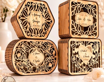 Set Wedding Boxes Laser Cut File SVG and DXF Wedding Gift Box Template, Wooden Wedding Box Laser Cut Files | #718