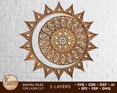 Laser Cut Files SOLAR ECLIPSE glowforge laser cut file svg ornaments and laser cut wood svg file design and flower mandala sun cricut | #145