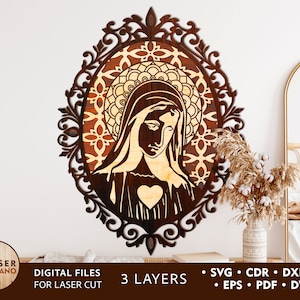 Deva Maria Laser Cut File Religious Svg e Jesus Cross Laser Cut File, Christian Laser File e file digitale Dxf per taglio laser / #460
