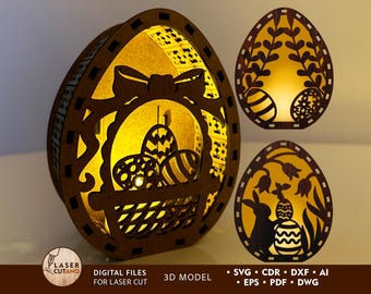 Laser Svg Easter Egg Laser Files Glowforge, 3D Laser Easter Dxf, Easter Egg Svg, SVG Layered Decor Ostern Laser Cutting Template | #654