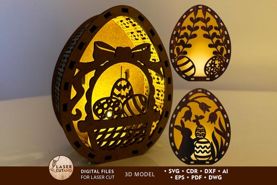 Laser Svg Easter Egg Laser Files Glowforge, 3D Laser Easter Dxf, Easter Egg Svg, SVG Layered Decor Ostern Laser Cutting Template | #654