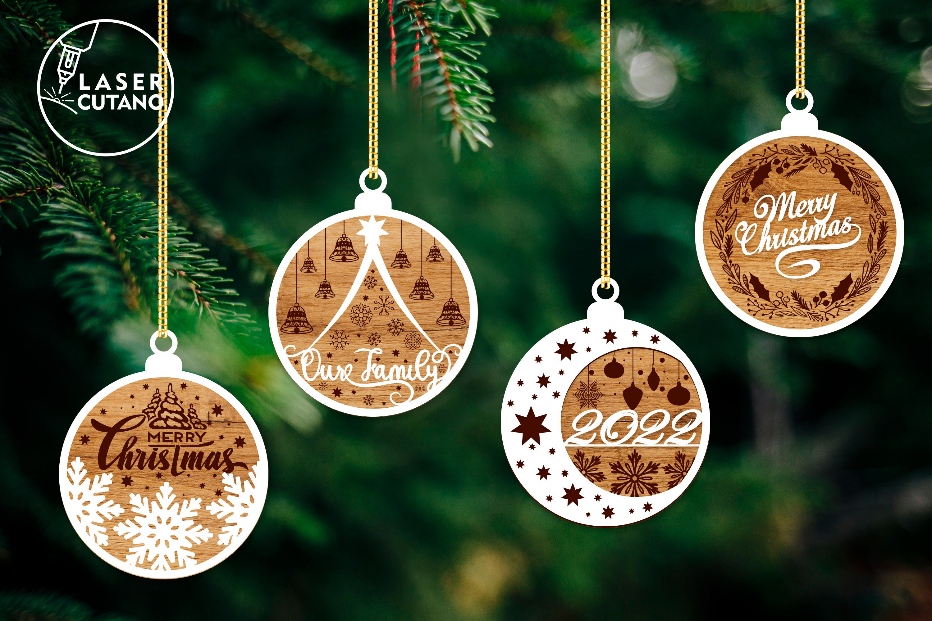 INSTANT DOWNLOAD Svg Laser-Ready Cut Files bundle of 5 Christmas tree ornaments for Table Top Decor INSTANT DOWNLOAD Svg Laser-Ready Cut Files bundle of 5 Christmas tree ornaments for Table Top Decor