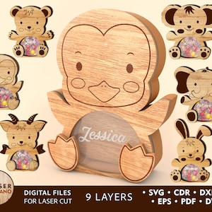 EASTER Cortes a Laser DXF, SVG, Arquivo Laser para Corte, Caixa Personalizada de Animais de Páscoa com Acrílico para Ovos de Chocolate, Glowforge CNC | #300