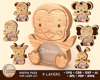 EASTER Laser Cuts DXF, SVG, Laser File for Cutting, Personalized Easter Animals box with acrylic for chocolate eggs, glowforge cnc | #300