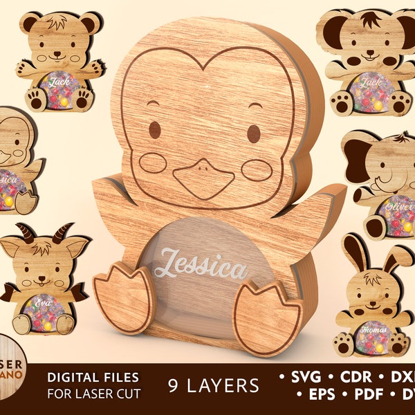 EASTER Laser Cuts DXF, SVG, Laser File for Cutting, Personalized Easter Animals box with acrylic for chocolate eggs, glowforge cnc | #300