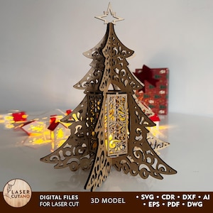 Lampe Weihnachtsbaum Laser Cut Datei, Glowforge WeihnachtsSvg Laser, Neujahr Laserbrennen svg, Laser Cut Kerzenhalter CNC Laser Cut | #651